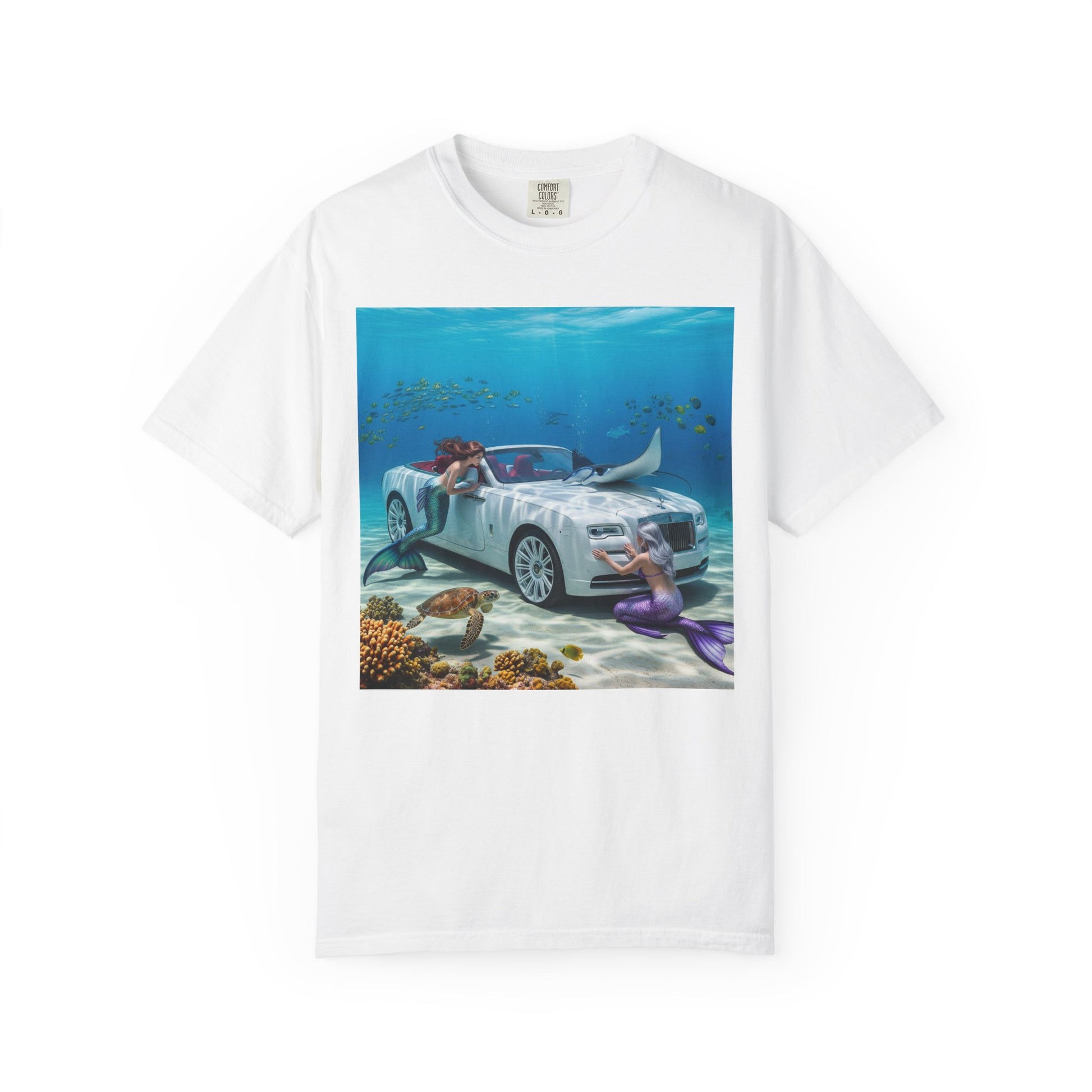 Underwater Mermaid Scene T-shirt, Ocean Art Tee, Summer Casual Wear, Beach Lover Gift, Unique Graphic Shirt