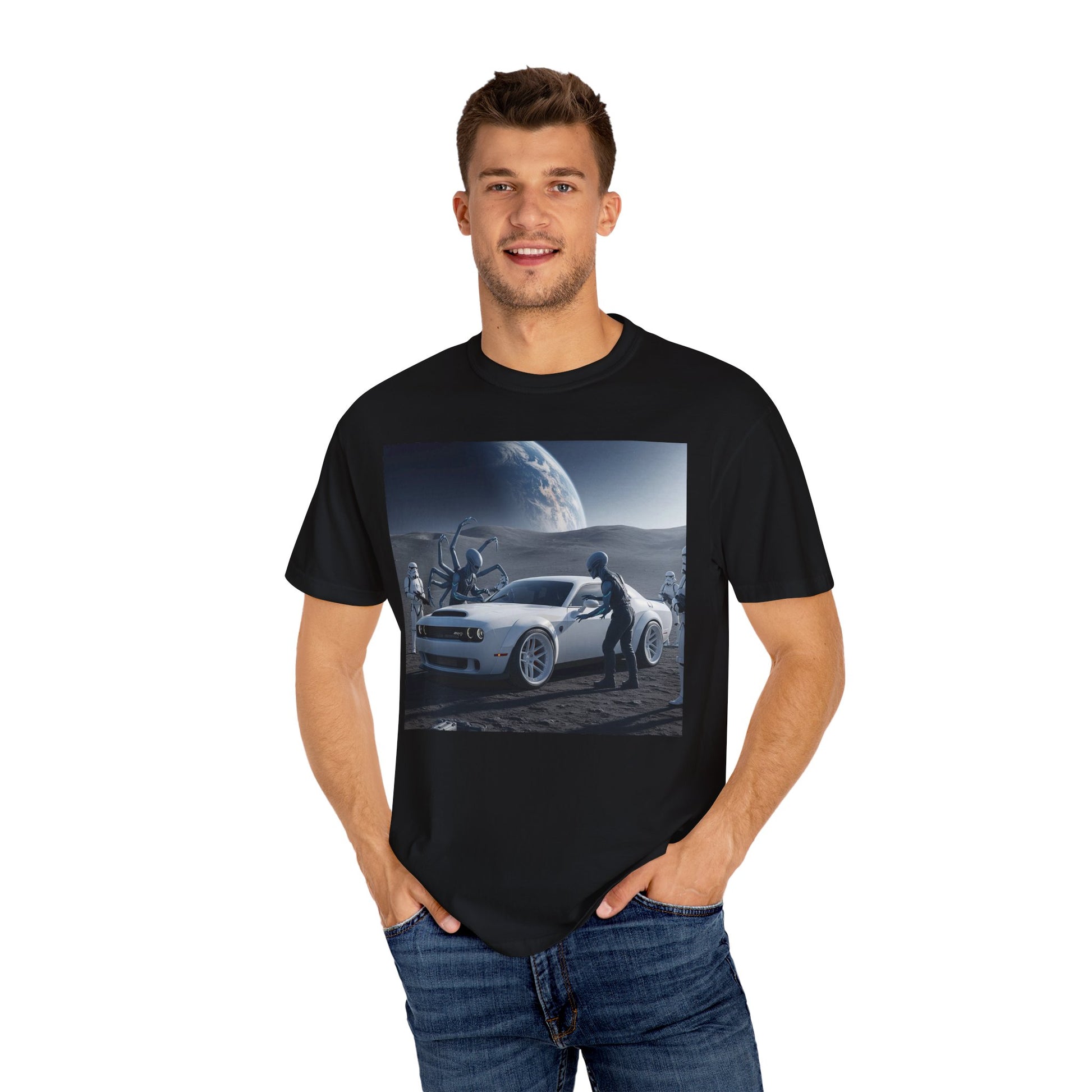 Cosmic Adventure Unisex T-Shirt | Trendy Graphic Tee | Space Car Design | Perfect for Sci-Fi Fans, Casual Outfits, Gift Ideas