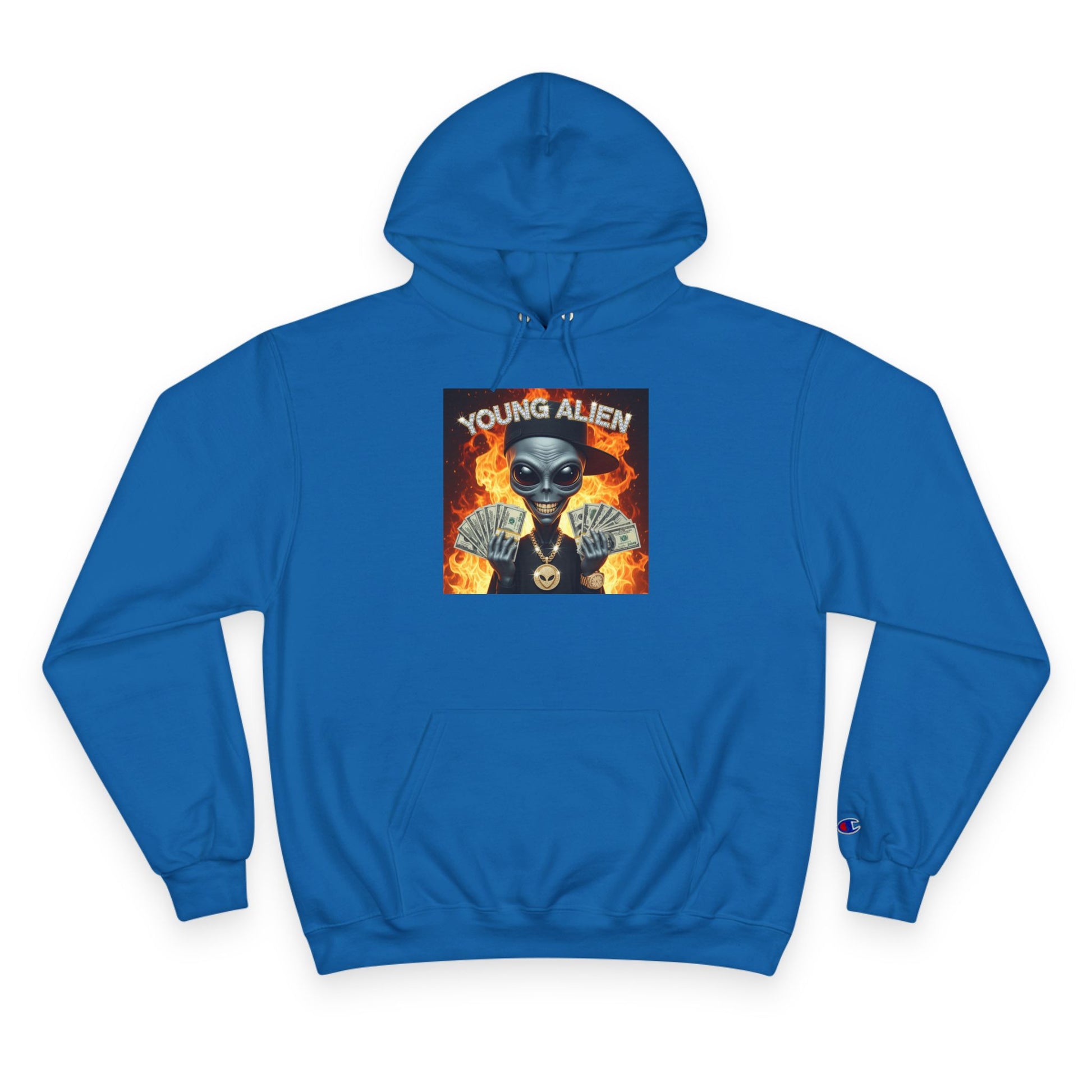 Young Alien Champion Hoodie - Stylish Streetwear, Unique Graphic Sweatshirt, Unisex Pullover, Perfect for Gifting, Trendy Urban Fashion
