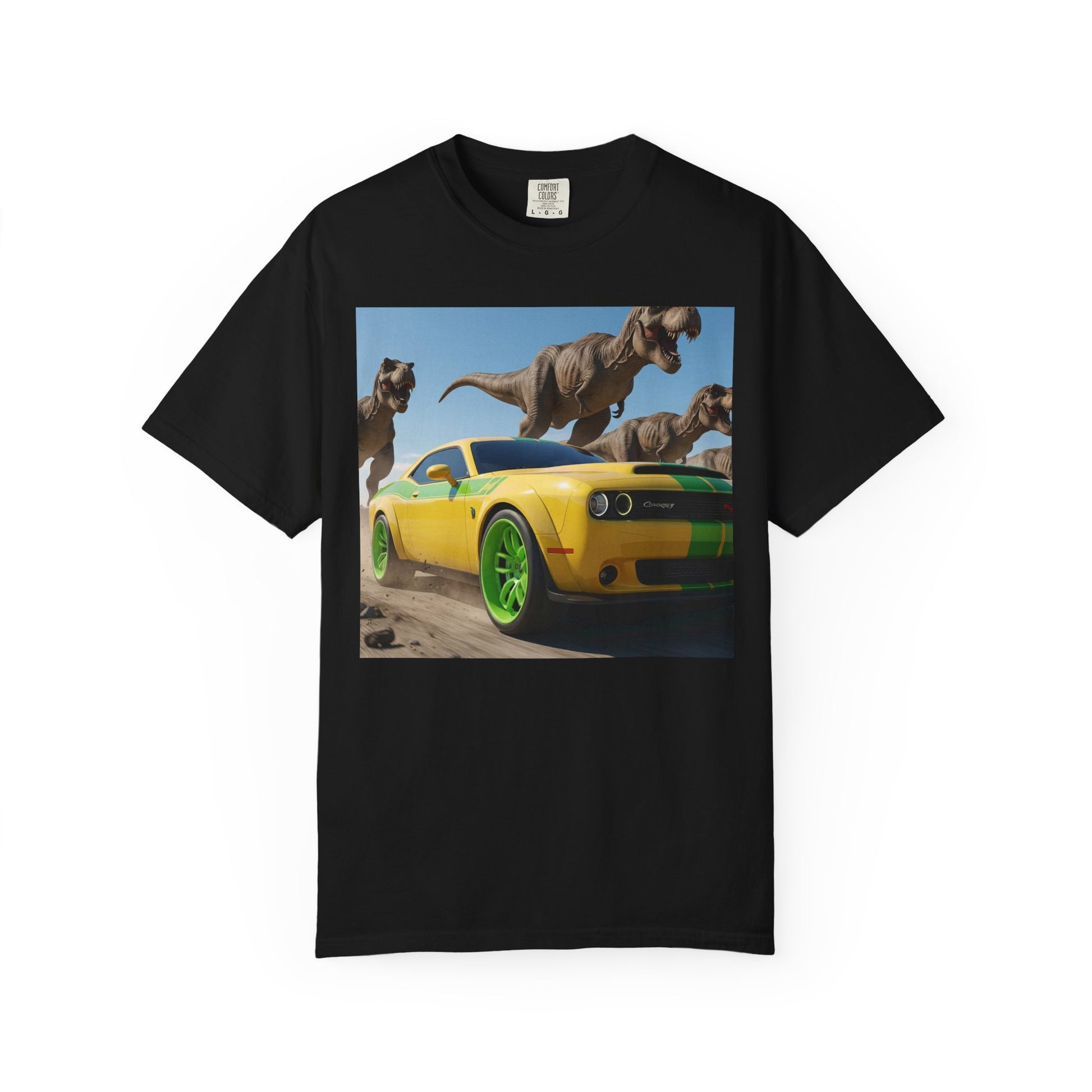 Dinosaur Car Adventure T-Shirt, Fun Graphic Tee, Unisex Casual Shirt, Gift for Car Lovers, Dino Theme Shirt, Summer Wardrobe Essential