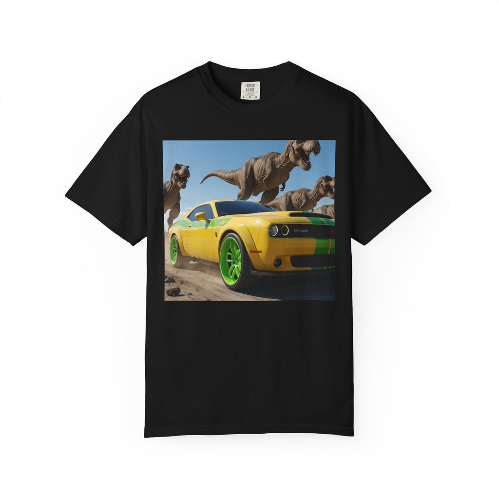 Dinosaur Car Adventure T-Shirt, Fun Graphic Tee, Unisex Casual Shirt, Gift for Car Lovers, Dino Theme Shirt, Summer Wardrobe Essential