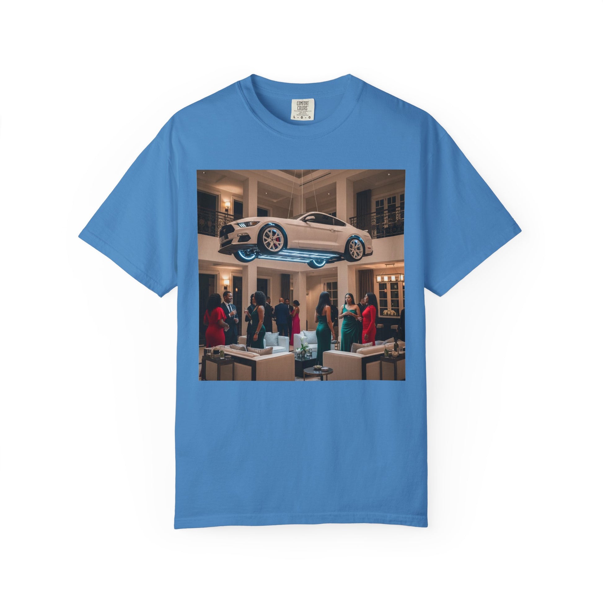 Floating Car T-shirt, Unisex Garment-Dyed Tee, Unique Graphic Tee, Casual Wear for Car Lovers, Trendy Streetwear