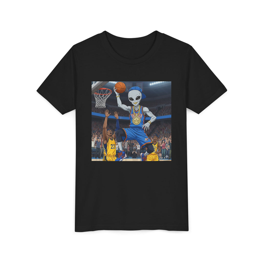 Youth Basketball Alien Tee, Fun Kid's T-Shirt, Cute Gift for Sports Lovers, Birthday Party Attire, Trendy Graphic Tee
