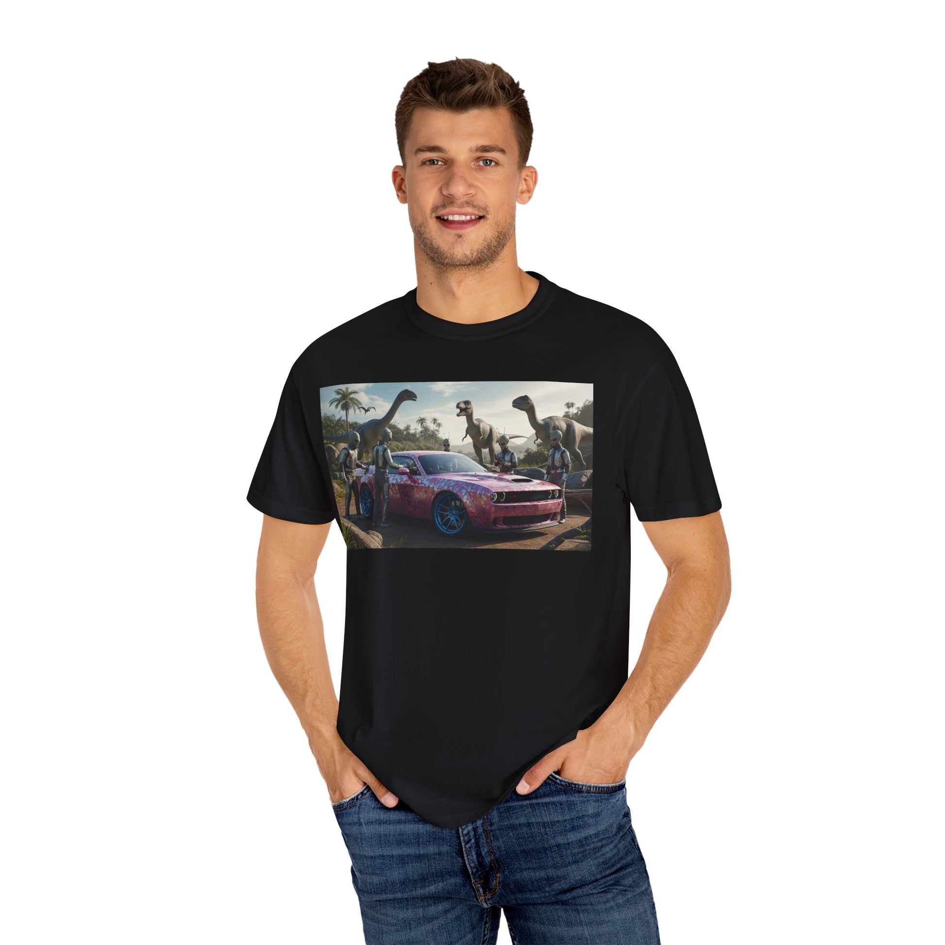 Dinosaur Adventure T-Shirt | Unisex Garment-Dyed Tee, Jurassic Theme, Car Lovers Gift, Fun Casual Wear, Unique Graphic Shirt
