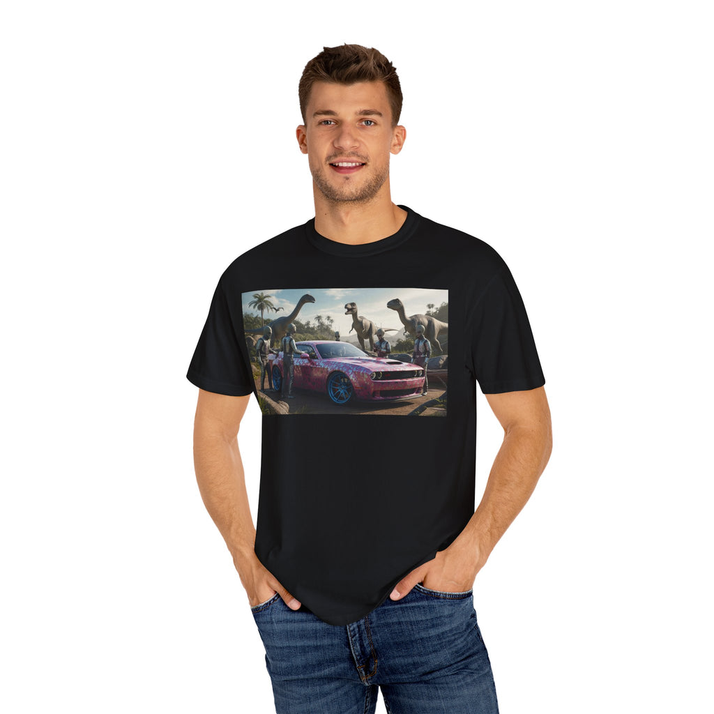 Dinosaur Adventure T-Shirt | Unisex Garment-Dyed Tee, Jurassic Theme, Car Lovers Gift, Fun Casual Wear, Unique Graphic Shirt