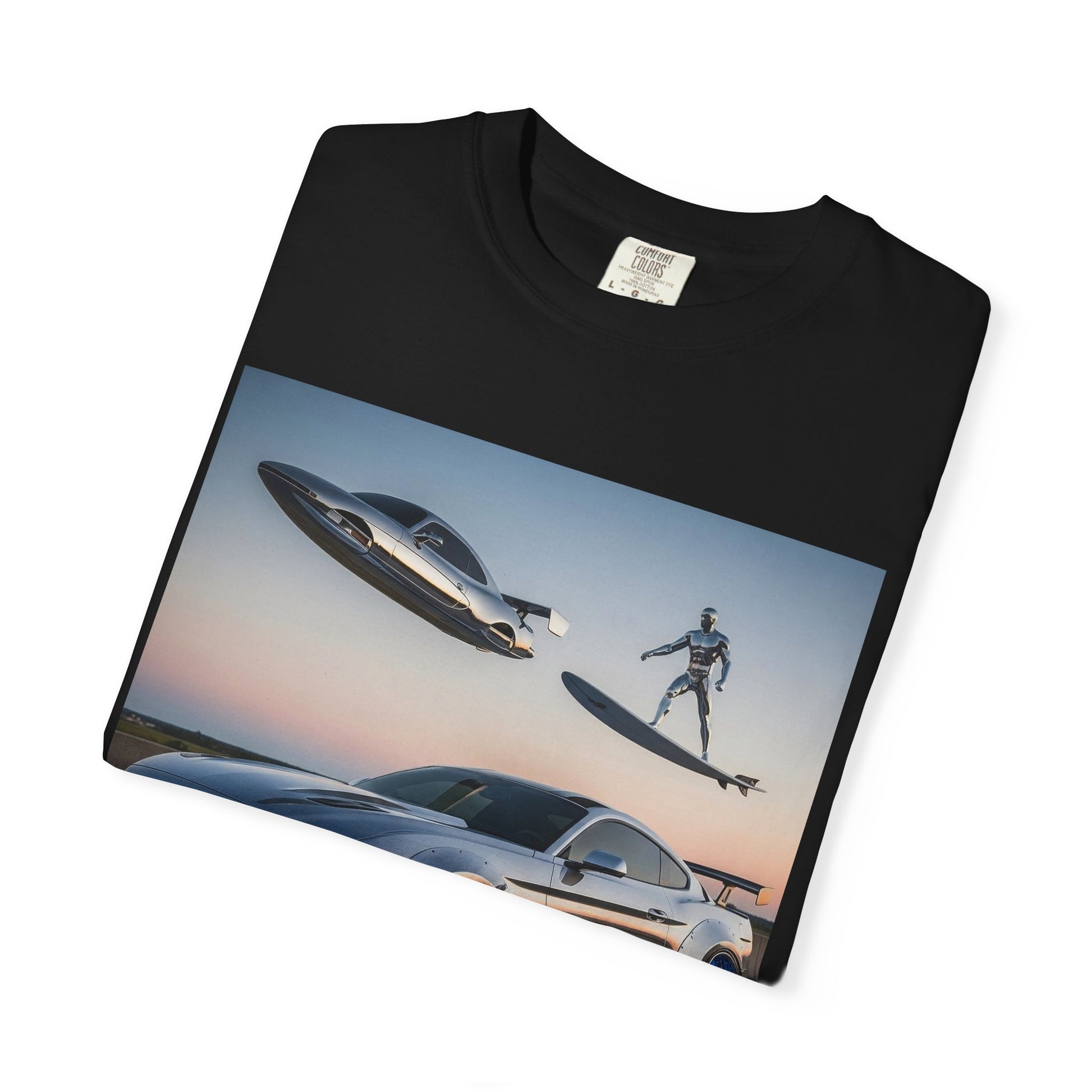Sleek Car & Surfing T-Shirt, Cool Graphic Tee, Unisex Vintage T-Shirt, Automotive Lover Gift, Summer Fun Shirt
