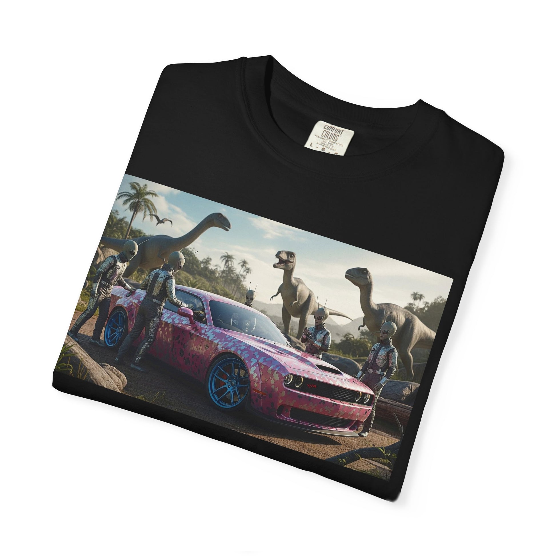 Dinosaur Adventure T-Shirt | Unisex Garment-Dyed Tee, Jurassic Theme, Car Lovers Gift, Fun Casual Wear, Unique Graphic Shirt